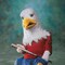 Adult Eagle Costume Blue and White Faux Fur Jumpsuit Red Shirt Yellow Tights and Oversized Head